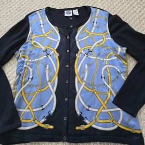 DG² by Diane Gilman Silk Blend Equestrian Print Cardigan Large